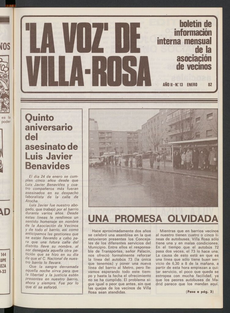 Miniatura de La Voz de Villa-Rosa: boletín informativo mensual de la asociación de vecinos, nº 13 de enero de 1982