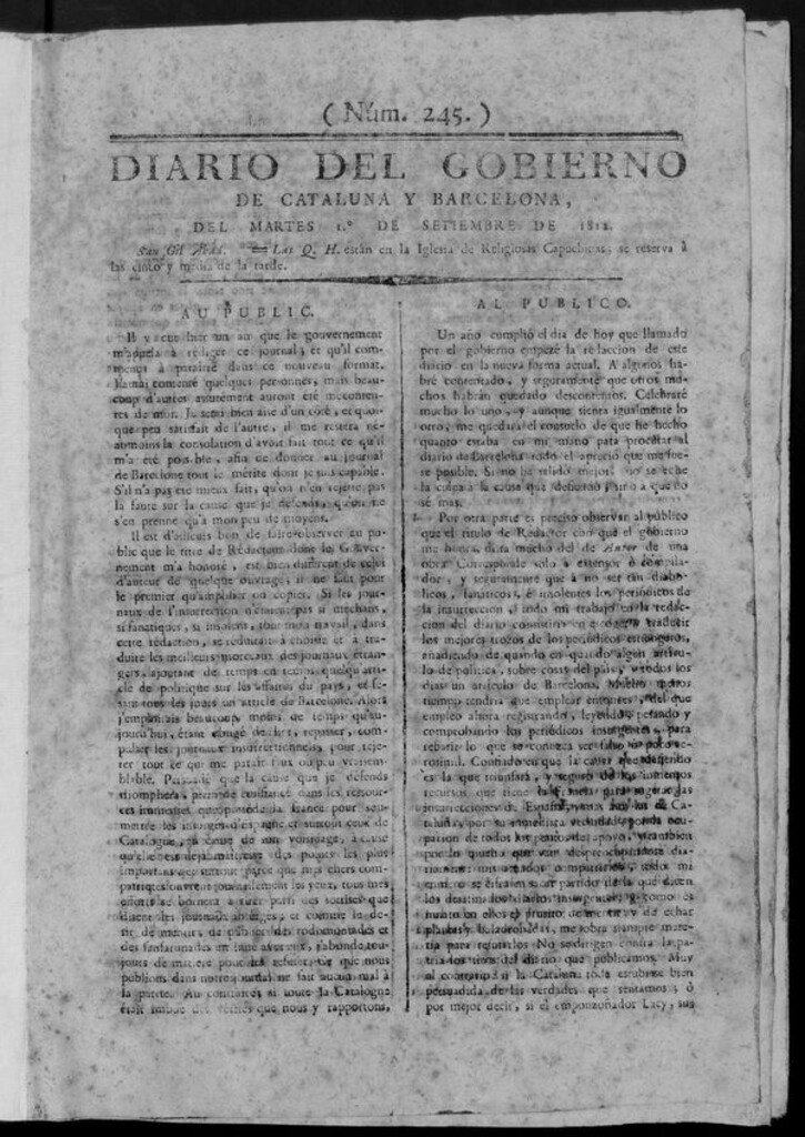 Miniatura de Diario de Barcelona del martes 1 septiembre de 1812