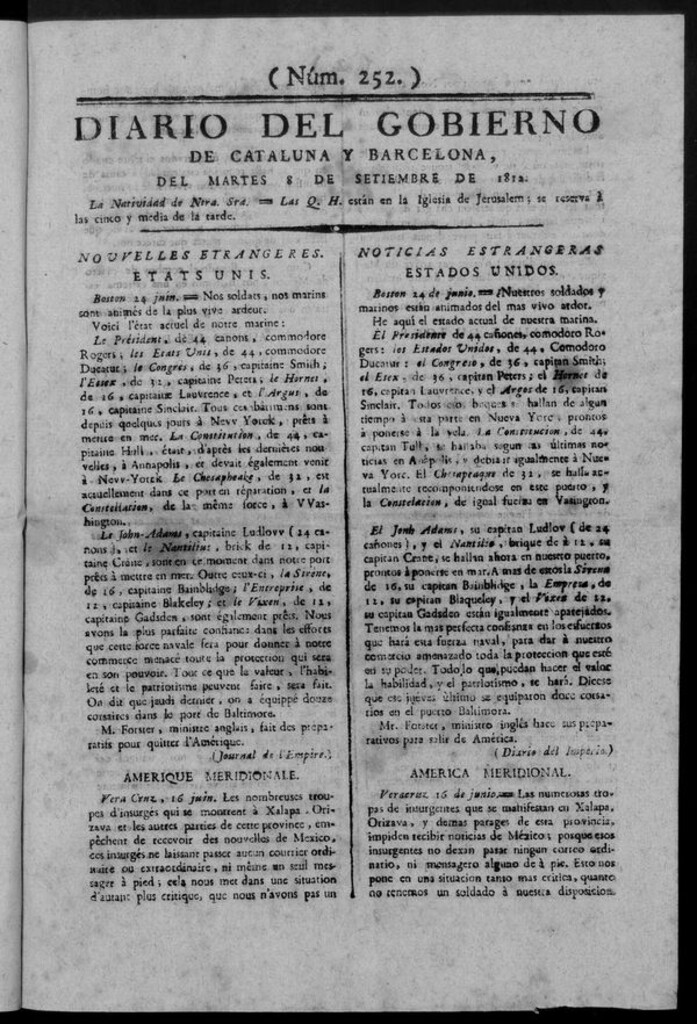 Miniatura de Diario de Barcelona del martes 8 septiembre de 1812