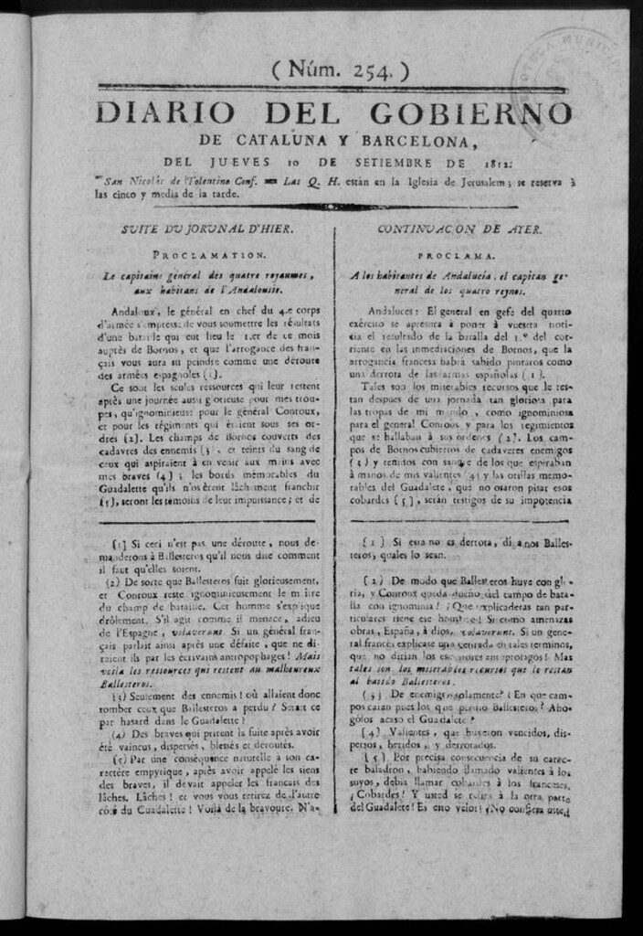 Miniatura de Diario de Barcelona del jueves 10 septiembre de 1812