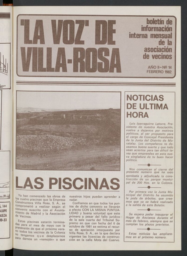 Miniatura de La Voz de Villa-Rosa: boletín informativo mensual de la asociación de vecinos, nº 14 de febrero de 1982