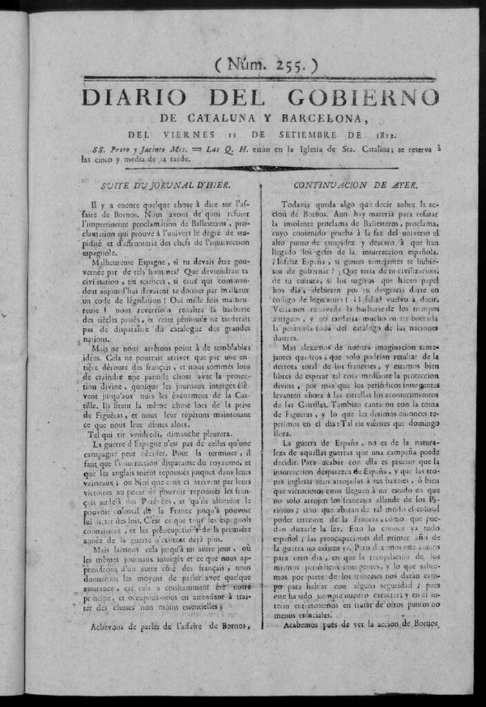 Miniatura de Diario de Barcelona del viernes 11 septiembre de 1812