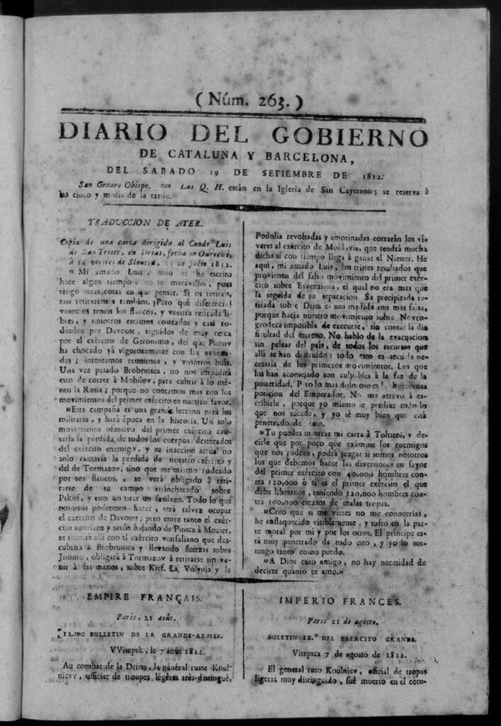 Miniatura de Diario de Barcelona del sábado 19 septiembre de 1812