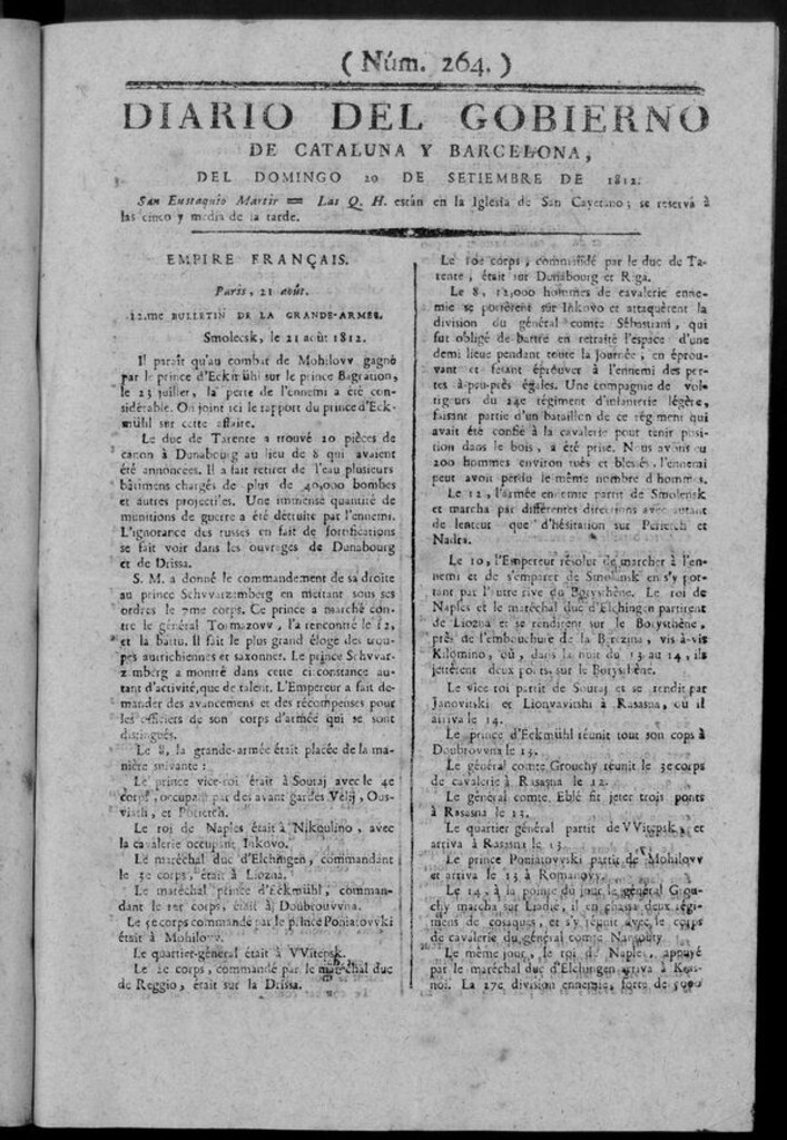 Miniatura de Diario de Barcelona del domingo 20 septiembre de 1812