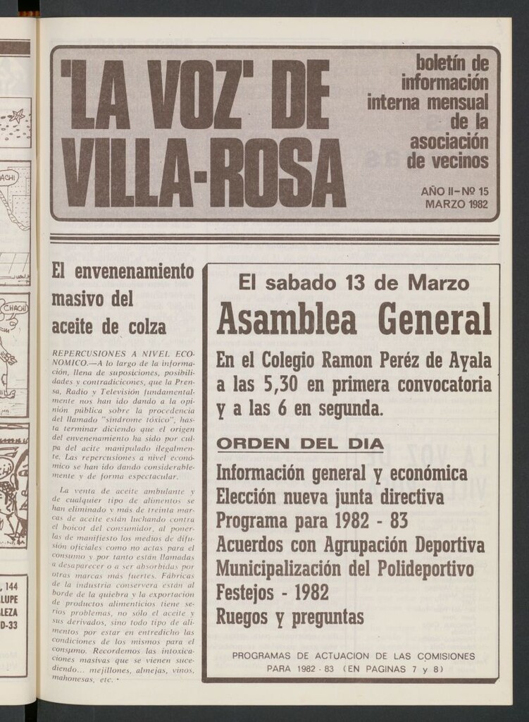 Miniatura de La Voz de Villa-Rosa: boletín informativo mensual de la asociación de vecinos, nº 15 de marzo de 1982