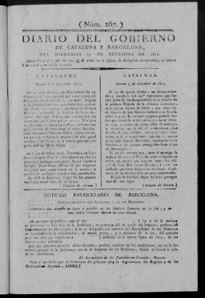 Miniatura de Diario de Barcelona del miércoles 23 septiembre de 1812