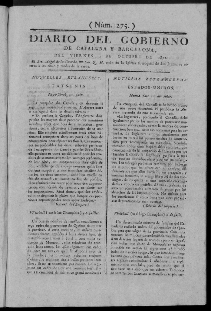 Miniatura de Diario de Barcelona del viernes 2 octubre de 1812