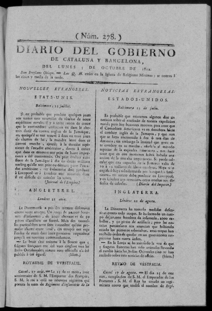 Miniatura de Diario de Barcelona del lunes 5 octubre de 1812