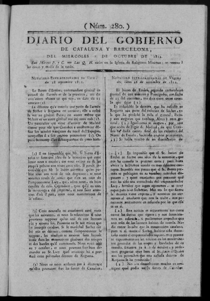 Miniatura de Diario de Barcelona del miércoles 7 octubre de 1812