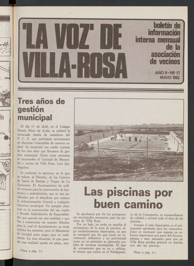 Miniatura de La Voz de Villa-Rosa: boletín informativo mensual de la asociación de vecinos, nº 17 de mayo de 1982