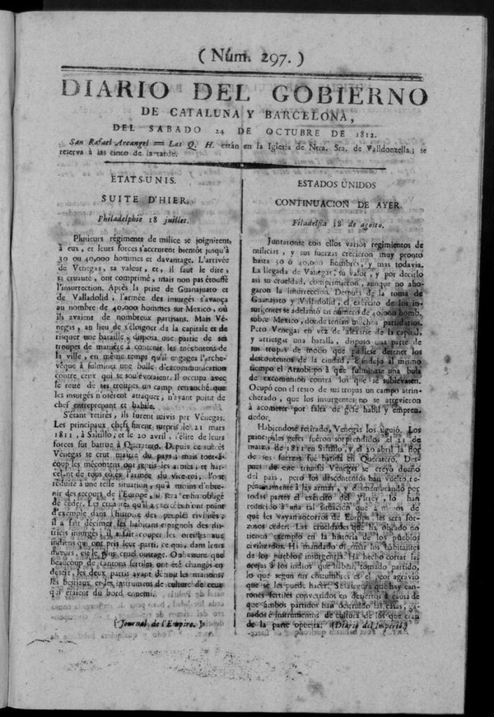 Miniatura de Diario de Barcelona del sábado 24 de octubre de 1812