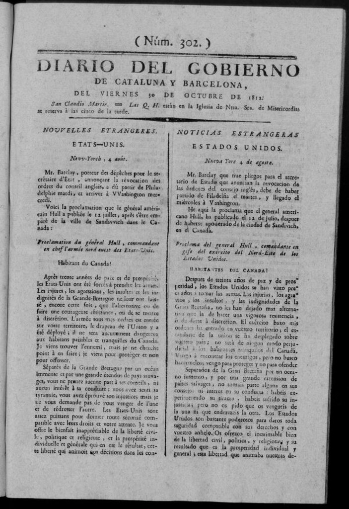 Miniatura de Diario de Barcelona del viernes 30 de octubre de 1812