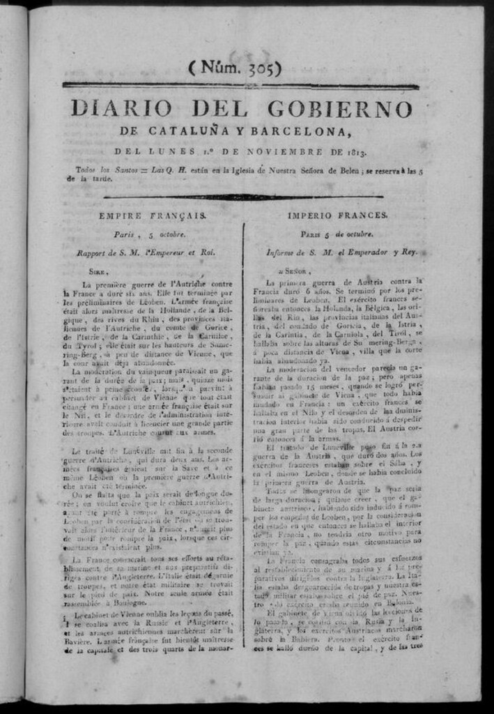 Miniatura de Diario de Barcelona del lunes 1 de noviembre de 1813