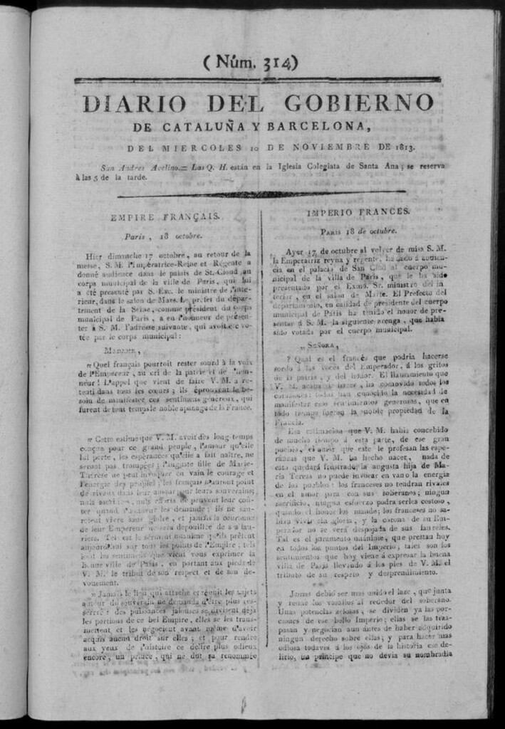 Miniatura de Diario de Barcelona del miércoles 10 de noviembre de 1813
