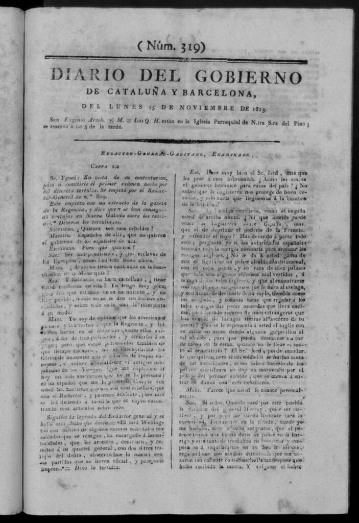 Miniatura de Diario de Barcelona del lunes 15 de noviembre de 1813