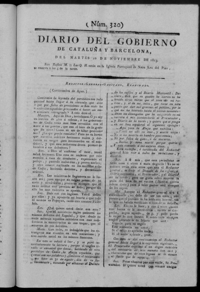 Miniatura de Diario de Barcelona del martes 16 de noviembre de 1813