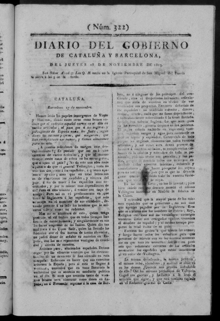 Miniatura de Diario de Barcelona del jueves 18 de noviembre de 1813