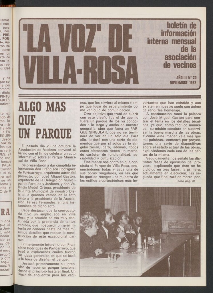 Miniatura de La Voz de Villa-Rosa: boletín informativo mensual de la asociación de vecinos, nº 20 de noviembre de 1982