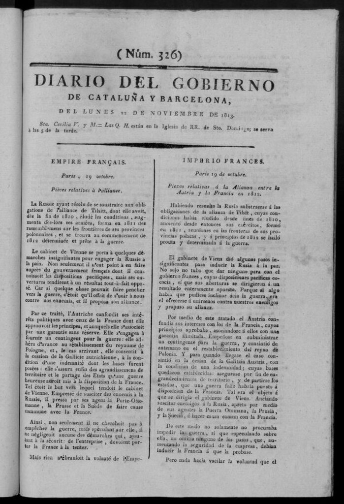 Miniatura de Diario de Barcelona del lunes 22 de noviembre de 1813