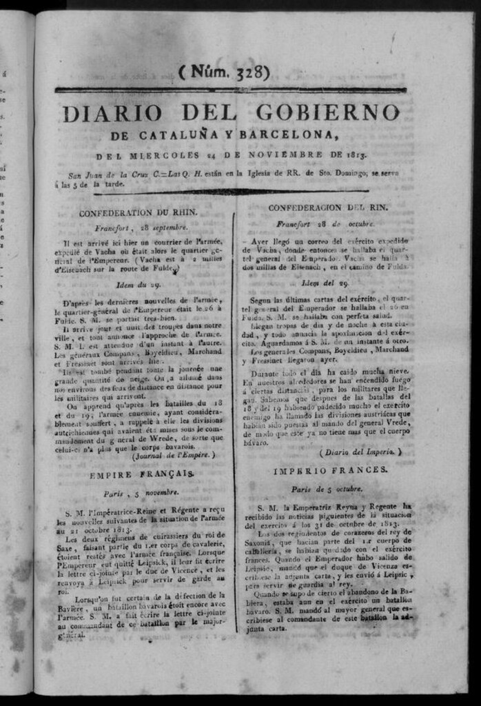 Miniatura de Diario de Barcelona del miércoles 24 de noviembre de 1813