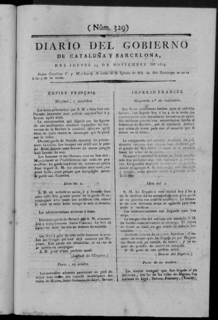 Miniatura de Diario de Barcelona del jueves 25 de noviembre de 1813