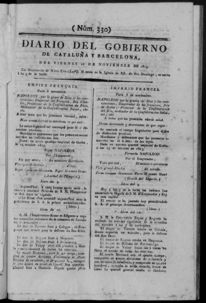 Miniatura de Diario de Barcelona del viernes 26 de noviembre de 1813