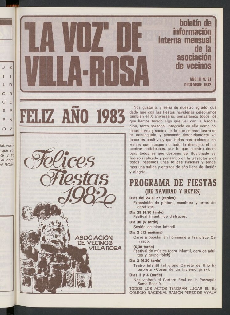 Miniatura de La Voz de Villa-Rosa: boletín informativo mensual de la asociación de vecinos, nº 21 de diciembre de 1982