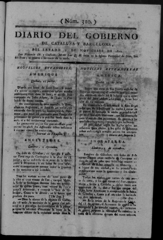 Miniatura de Diario de Barcelona del sábado 7 de noviembre de 1812