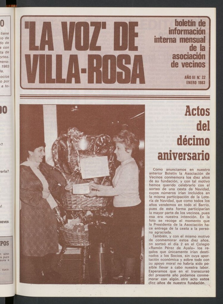 Miniatura de La Voz de Villa-Rosa: boletín informativo mensual de la asociación de vecinos, nº 22 de enero de 1983