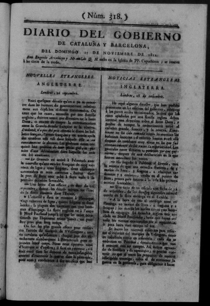 Miniatura de Diario de Barcelona del domingo 15 de noviembre de 1812