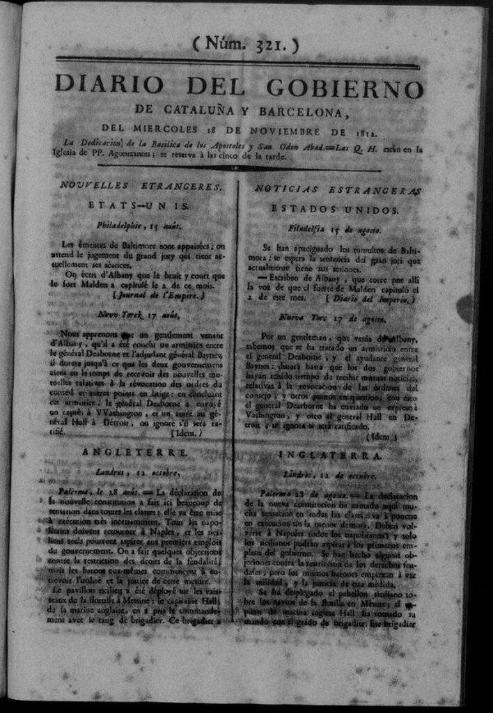 Miniatura de Diario de Barcelona del miércoles 18 de noviembre de 1812
