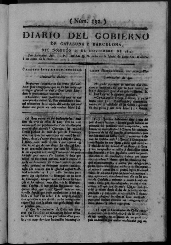 Miniatura de Diario de Barcelona del domingo 29 de noviembre de 1812