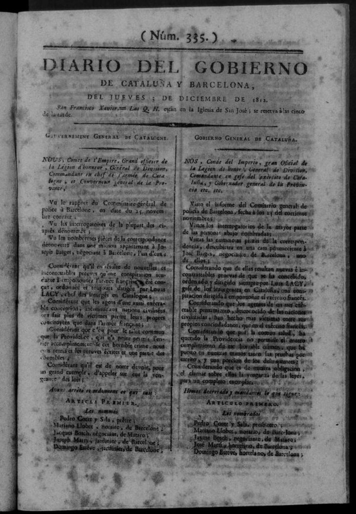 Miniatura de Diario de Barcelona del jueves 3 de diciembre de 1812