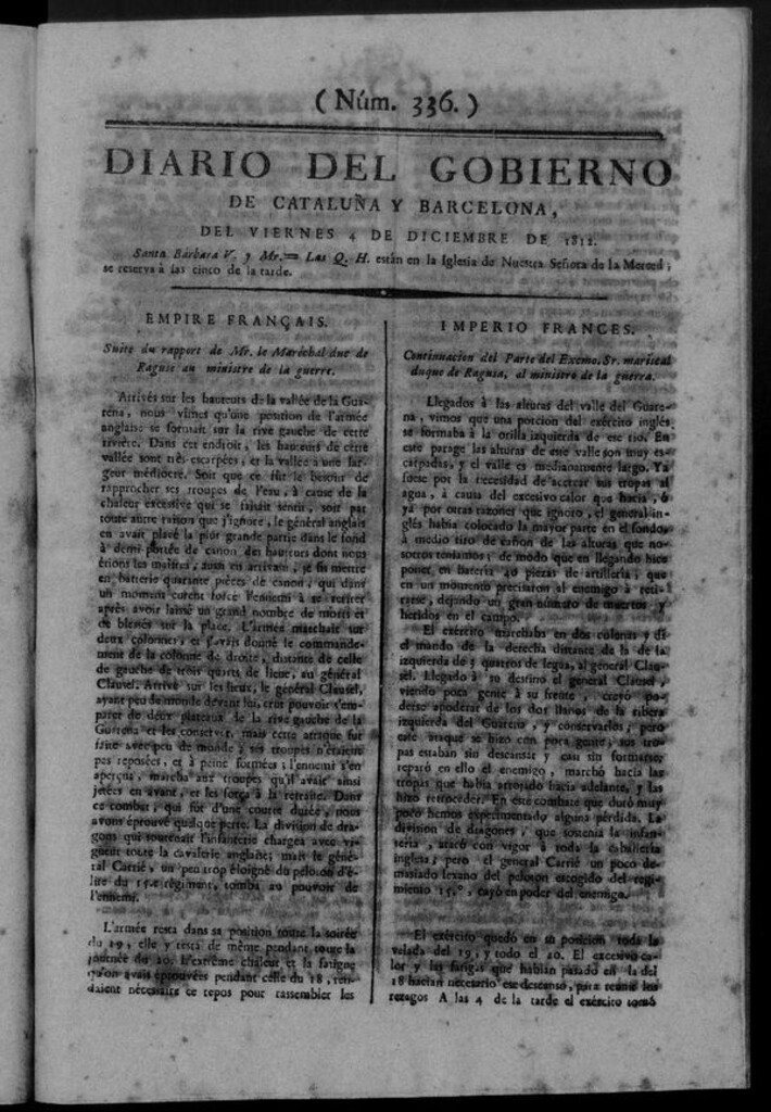 Miniatura de Diario de Barcelona del viernes 4 de diciembre de 1812