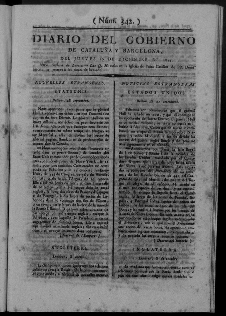 Miniatura de Diario de Barcelona del jueves 10 de diciembre de 1812