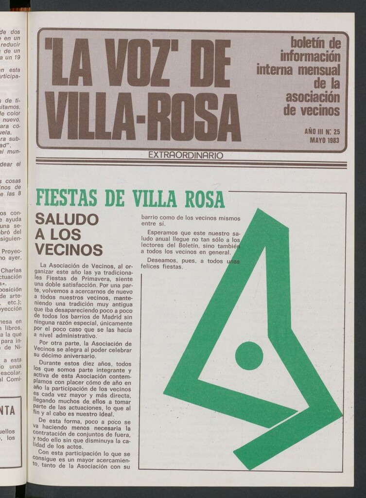 Miniatura de La Voz de Villa-Rosa: boletín informativo mensual de la asociación de vecinos, nº 25 de mayo de 1983