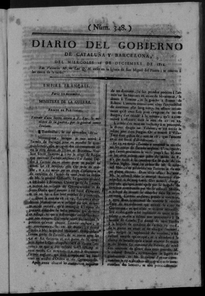 Miniatura de Diario de Barcelona del miércoles 16 de diciembre de 1812
