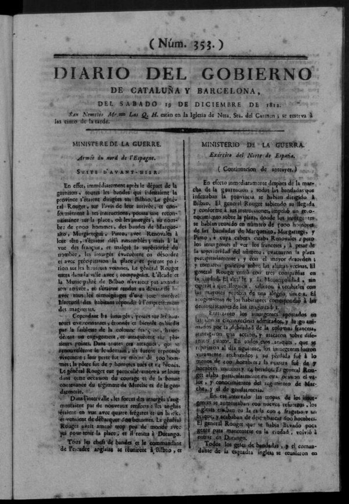 Miniatura de Diario de Barcelona del sábado 19 de diciembre de 1812
