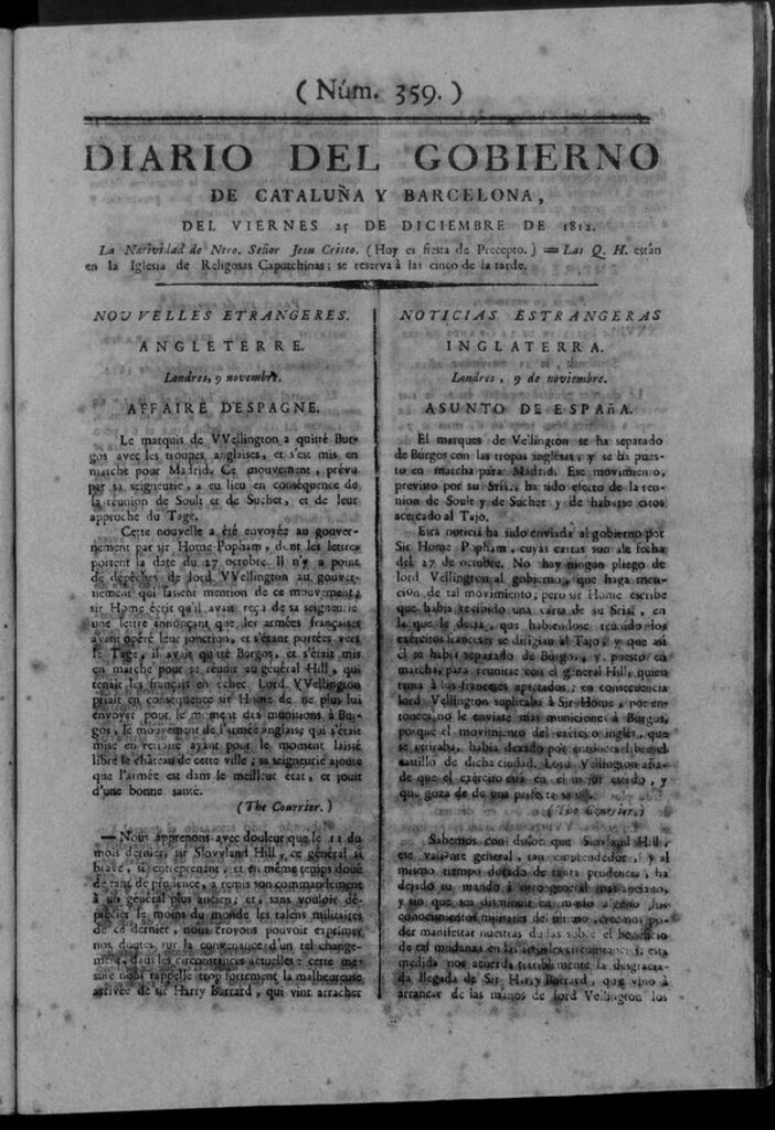 Miniatura de Diario de Barcelona del viernes 25 de diciembre de 1812