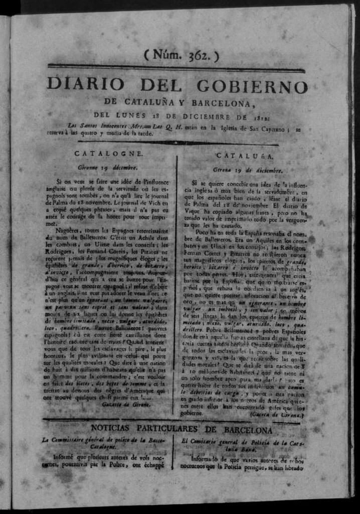 Miniatura de Diario de Barcelona del lunes 28 de diciembre de 1812