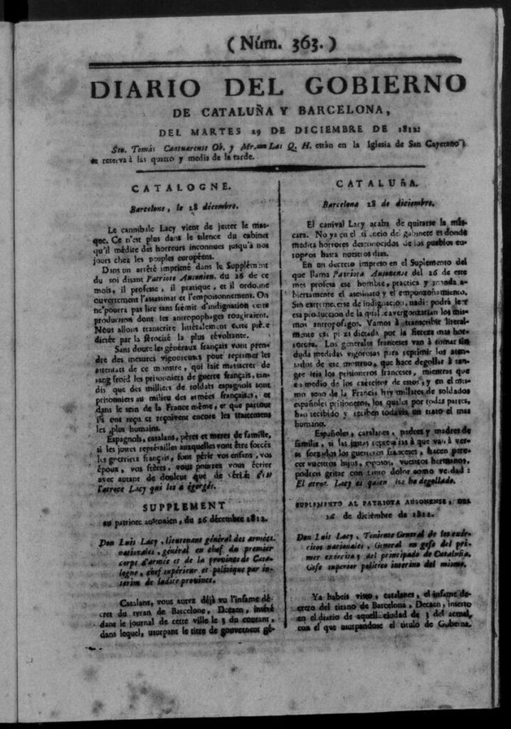 Miniatura de Diario de Barcelona del martes 29 de diciembre de 1812