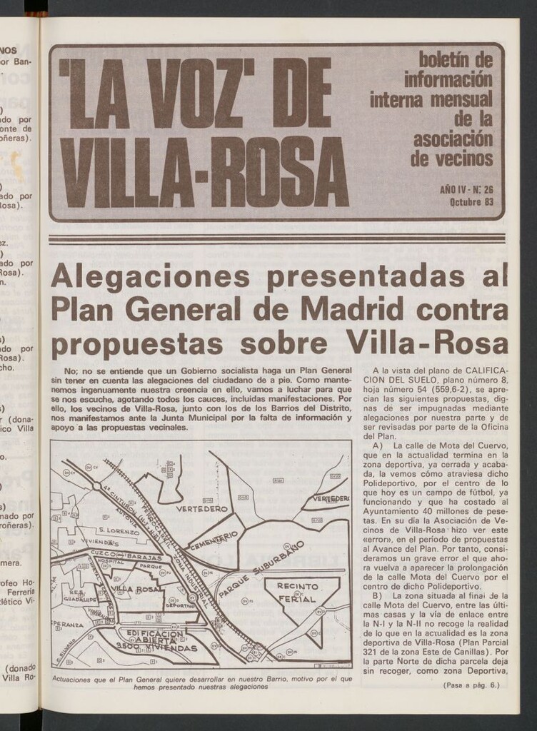 Miniatura de La Voz de Villa-Rosa: boletín informativo mensual de la asociación de vecinos, nº 26 de octubre de 1983