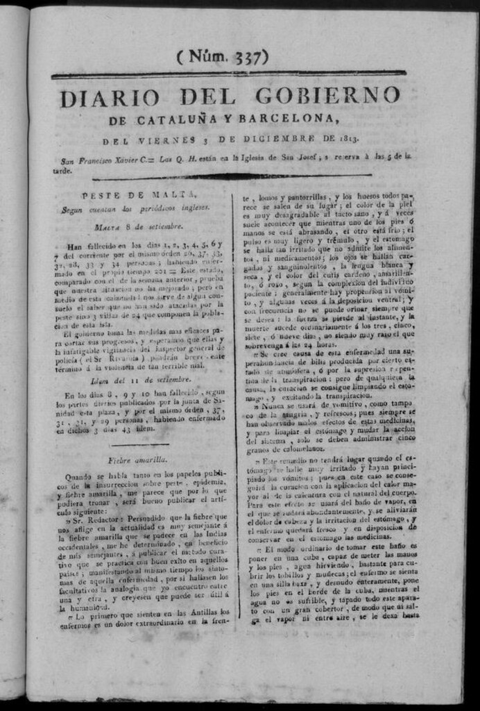 Miniatura de Diario de Barcelona del viernes 3 de diciembre de 1813