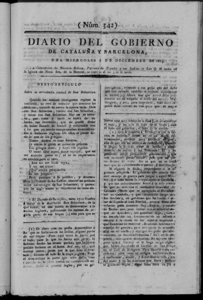 Miniatura de Diario de Barcelona del miércoles 8 de diciembre de 1813