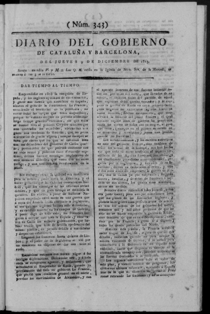 Miniatura de Diario de Barcelona del jueves 9 de diciembre de 1813