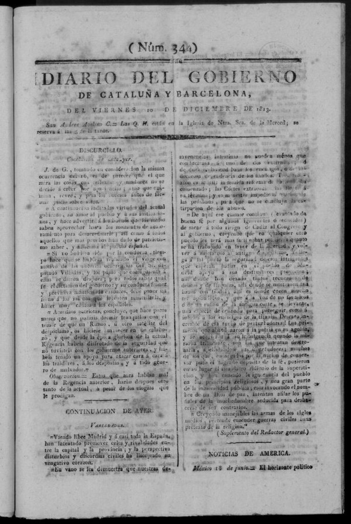 Miniatura de Diario de Barcelona del viernes 10 de diciembre de 1813