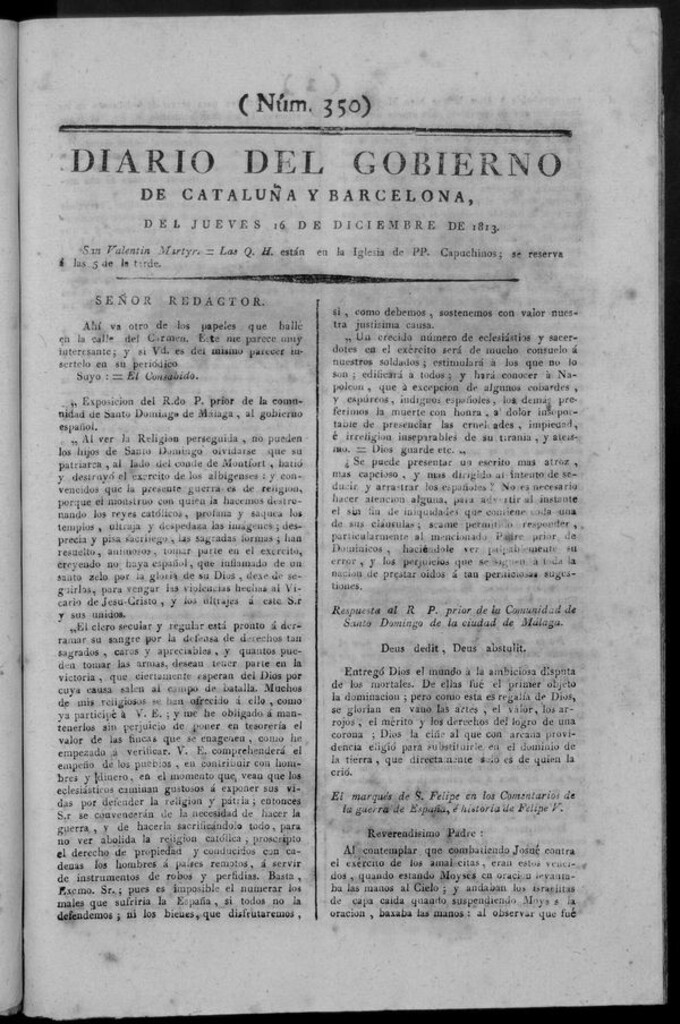 Miniatura de Diario de Barcelona del jueves 16 de diciembre de 1813
