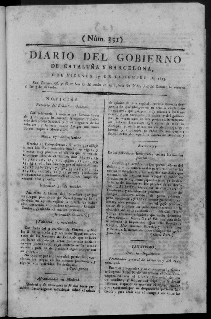 Miniatura de Diario de Barcelona del viernes 17 de diciembre de 1813