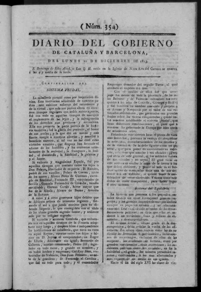 Miniatura de Diario de Barcelona del lunes 20 de diciembre de 1813