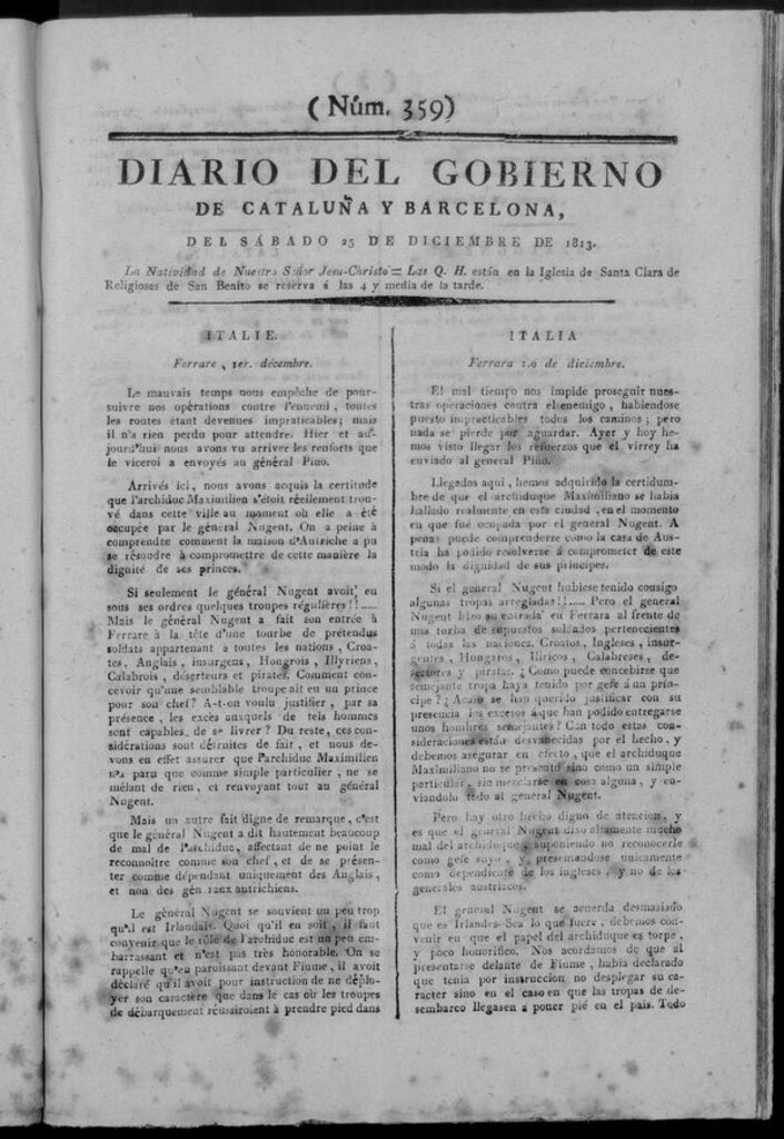Miniatura de Diario de Barcelona del sábado 25 de diciembre de 1813